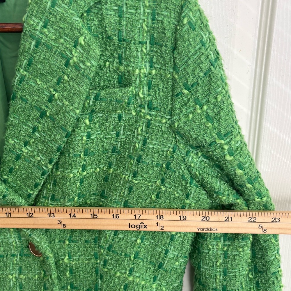 RACHEL ZOE GREEN APPLE TWEED TEXTURED DOUBLE BREASTED BUTTON BLAZER  SZ  L - Picture 9 of 13